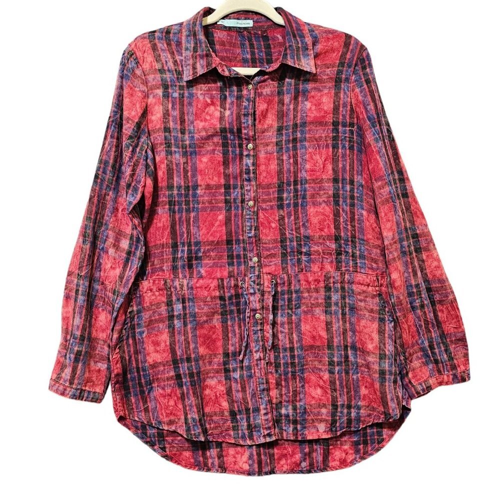 Murices Shirt Womens Sz Medium Cotton Blend Red Plaid Oversized Long Sleeve
